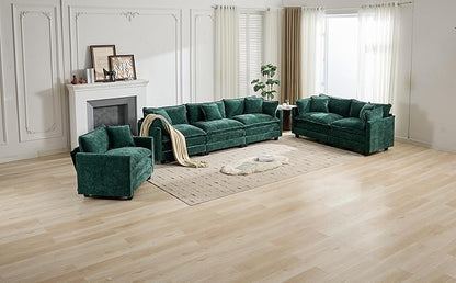 SoarFlash 143.2" Chenille Sectional Sofa, Comfy U Shaped Modular Coush Sofa with Ottoman, Modern 4 Seat Couch Deep Seat Sofa Set for Living Room,Green