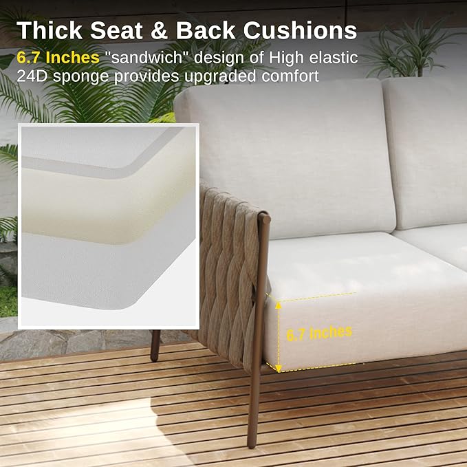 EAST OAK Life Chatter Loveseat, Outdoor Seating for Garden, Balcony, Backyard, Chestnut Brown & Creamy Apricot