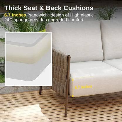 EAST OAK Life Chatter Loveseat, Outdoor Seating for Garden, Balcony, Backyard, Chestnut Brown & Creamy Apricot