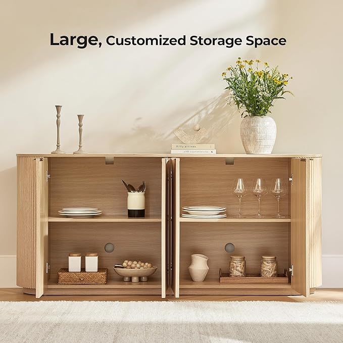 CHITA 70" Sideboard Buffet Cabinet with Storage, Living Room Accent Cabinet with Doors and Adjustable Shelves, for Bar, Kitchen, Oak