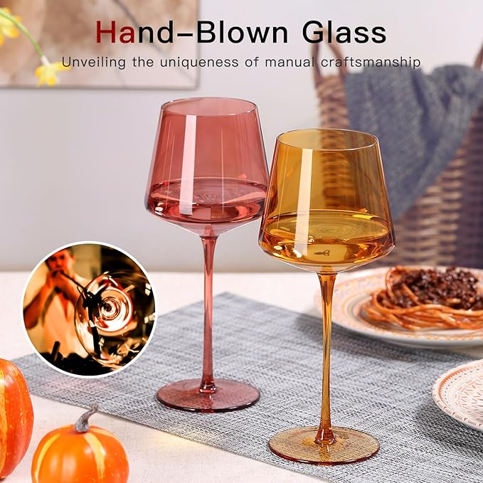 Terracotta Wine Glasses Set of 6- Hand-Blown Colored Crystal Stemware With Long Stem and Thin Rim,Crystal Glasses for Wine & Cocktails, Premium Gift for Wedding, Anniversary, Birthday – Hand Wash