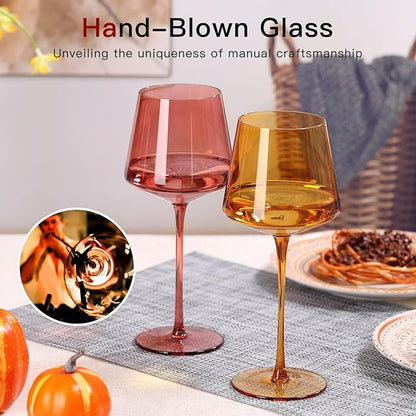 Terracotta Wine Glasses Set of 6- Hand-Blown Colored Crystal Stemware With Long Stem and Thin Rim,Crystal Glasses for Wine & Cocktails, Premium Gift for Wedding, Anniversary, Birthday – Hand Wash