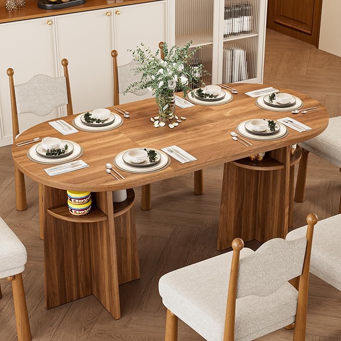63” Oval Dining Table for 6 People, Modern Dining Room Table with Heavy Duty Legs, Farmhouse Wooden Kitchen Dinner Table with Large Tabletop for Home, Living Room, Office