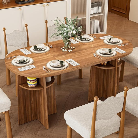 63” Oval Dining Table for 6 People, Modern Dining Room Table with Heavy Duty Legs, Farmhouse Wooden Kitchen Dinner Table with Large Tabletop for Home, Living Room, Office