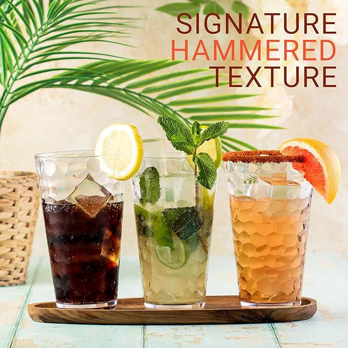 Hammered Plastic Drinking High Tumbler, Dishwasher-Safe Premium Quality Glasses, BPA-Free Reusable Outdoor Cups, 22 oz Set of 10