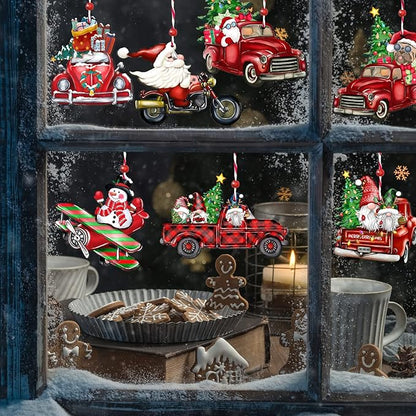 Wooden Christmas Truck Ornaments Red Truck Wooden Hanging Ornaments Wooden Car Crafts with Bead Farmhouse Hanging Decor for Xmas Tree Decoration Holiday Parties Craft Supplies 24 Pieces