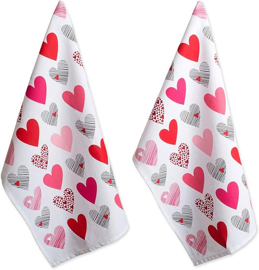 DII Valentine Kitchen Dish Towels Set of 2 Decorative Tea Towels 18x28 Hearts Collage