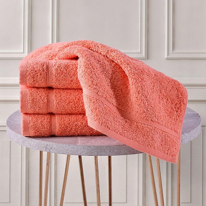 Hawmam Linen Luxury Cotton Washcloths 13x13 Inch - Large Hotel Spa Bath Towels Face Towel 12 Pack, Coral Orange
