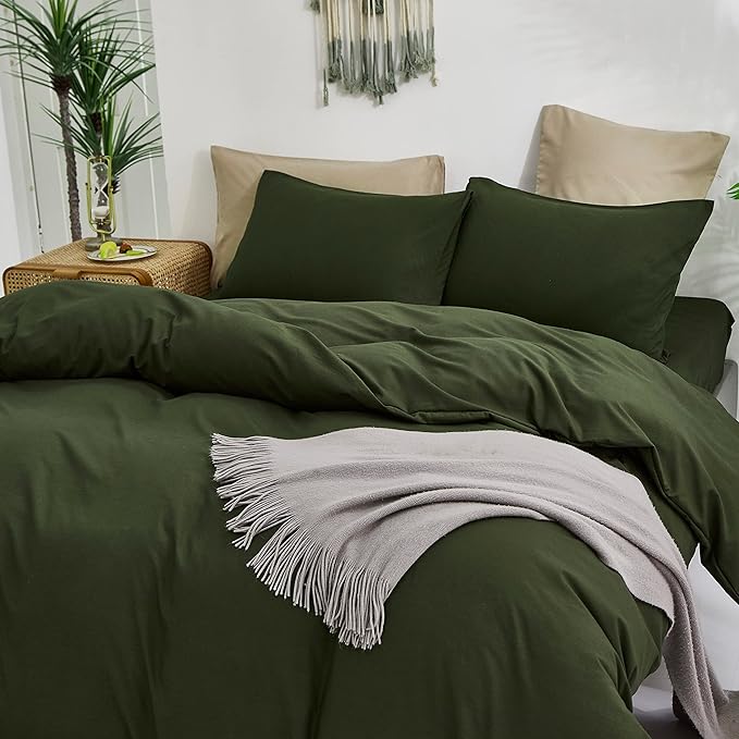 Pureant Dark Green Comforter Set Full Olive Green Bedding Comforter Army Green Full Quilts for Women Men Hunter Green Full Size Bedding Soft Minimalist Military Bed Breathable