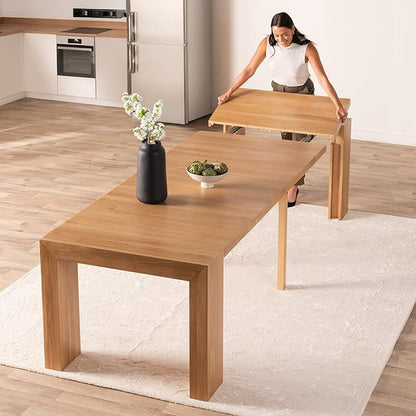 Transformer Expandable Dining Table for 2 to 12 – Solid Wood Space-Saving Adjustable Dinner Table, Modern Wooden Dining Furniture (Natural, Table with 5 Panels)