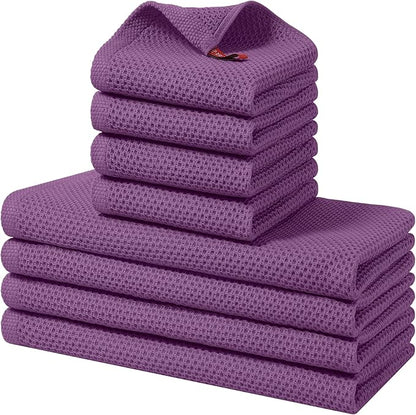 Homaxy 100% Cotton Kitchen Towels and Dishcloths Set, 12 x 12 Inches and 13 x 28 Inches, Set of 8 Bulk Kitchen Towels Set, Ultra Soft Absorbent Dish Cloths for Washing Dishes, Purple