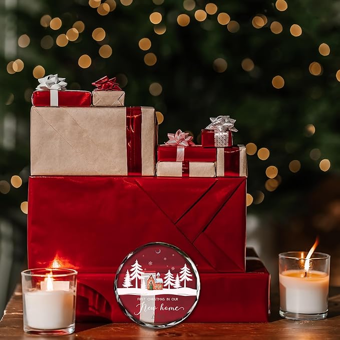 Our First Christmas in Our New House 2025 Christmas Glass Ornament 2025 - Ornament Glass Hanging Decoration for Holiday Travel, Welcome Gift for Her, Couples, or New Owners/A04