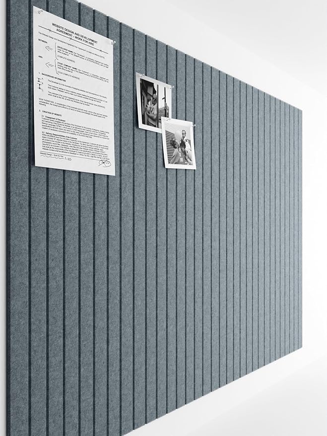 Bumusty Large Cork Board Alternative-47 x35 Felt Bulletin Board Tiles, with 30 Pushpins, 70 Adhesive Tabs, 12-Pack Slat Wall Paneling, Cork Boards for Office Push Pin Board Felt Board-Silver Mink