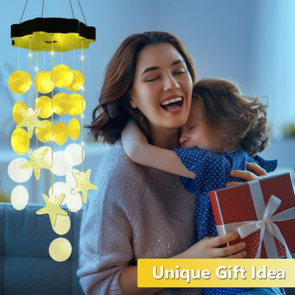 Solar Shell Gift for Mom Grandma Girls, Yellow Solar Wind Chimes for Outside, Outdoor Decorative Mobile Lights for Garden, Yard, Patio, Window, Party, Outdoor Decorations(Warm White)