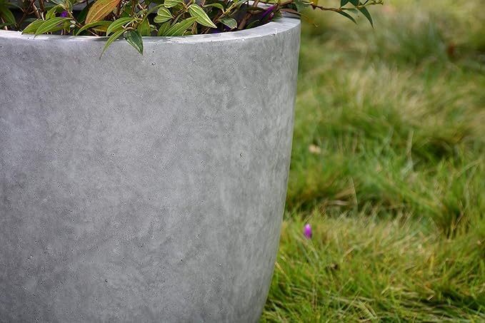 Kante 18 Inch Dia Round Concrete Planter, Indoor Outdoor Large Plant Pot with Drainage Hole and Rubber Plug for Home Patio Garden, Natural Concrete