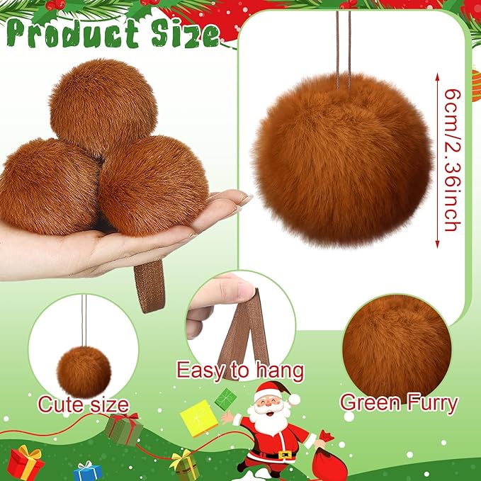 Gejoy 12 Pcs Brown Furry Christmas Ball Ornaments for Xmas Tree Brown Christmas Hanging Decorations Soft Faux Fur Pom Pom Ball Ornaments for Home Party Supplies Fireplace Mantel Wall Decor