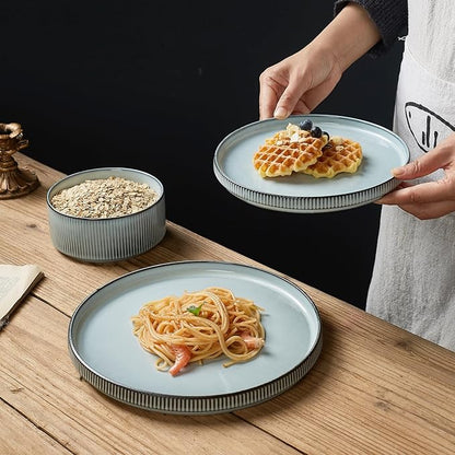 Famiware Star Salad Plates for 6, 8 inches Plate Set, Stoneware Dinnerware, Small Dinner Plates for Dessert, Salad, Appetizer, Smoky Blue