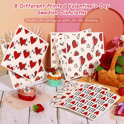 8 Pack Valentines Swedish Dishcloths Reusable Dish Towels Holiday