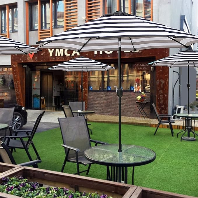 Blissun 9' Outdoor Patio Umbrella, Outdoor Table Umbrella, Yard Umbrella, Market Umbrella with 8 Sturdy Ribs, Push Button Tilt and Crank