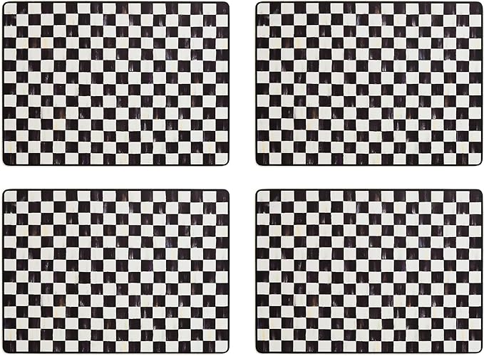MACKENZIE-CHILDS Set of 4 Cork-Back Placemats, Hard-Finish Table Mats, Black-and-White Courtly Check