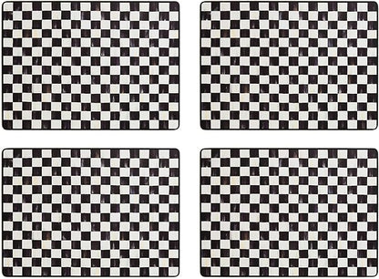 MACKENZIE-CHILDS Set of 4 Cork-Back Placemats, Hard-Finish Table Mats, Black-and-White Courtly Check
