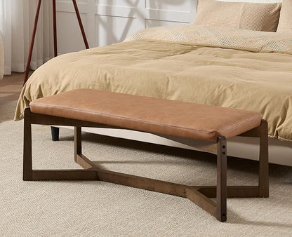 CIMOTA 49 Inch Modern Entryway Bench, Upholstered Bedroom Bench with Solid Wood Frame, Y-Shaped Foot, Comfy Ottoman for Bedroom End of Bed/Hallway/Living Room/Indoor, PU Brown