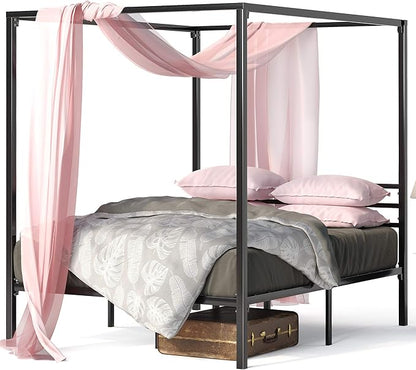 ZINUS Patricia Black Metal Canopy Platform Bed Frame, Mattress Foundation with Steel Slat Support, No Box Spring Needed, Easy Assembly, Full