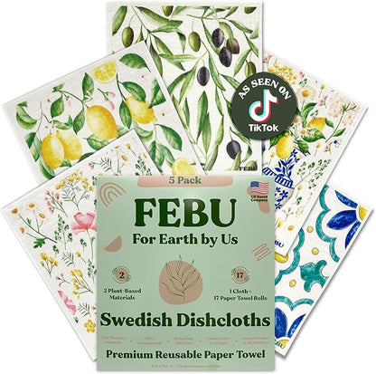 FEBU Swedish Dishcloths for Kitchen 5 Pack Italian Summer Reusable Washable Absorbent Dish Towels