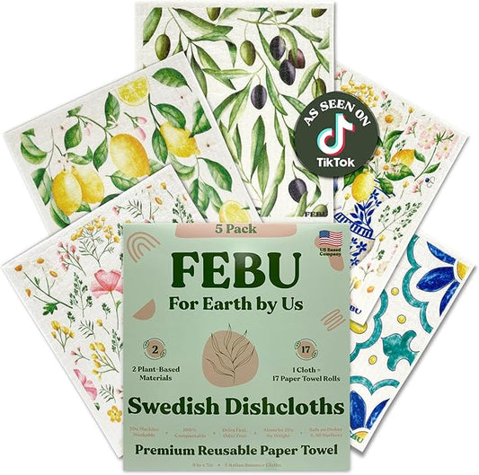 FEBU Swedish Dishcloths for Kitchen 5 Pack Italian Summer Reusable Washable Absorbent Dish Towels