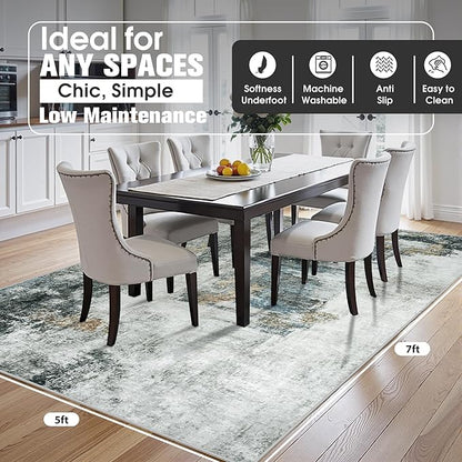 5x7 Area Rugs for Living Room Rug Washable: Abstract Rug for Dining Room Bedroom Carpet Non Slip 5 by 7 Indoor Modern Nursery Home Office Black Gold