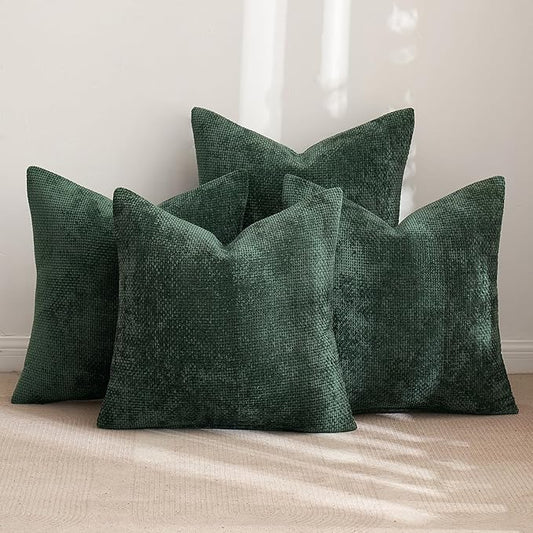 MIULEE Christmas Green Pack of 4 Throw Pillow Covers 20x20 Inch Soft Decorative Chenille Pillow Covers Farmhouse Accent Cushion Covers for Boho Home Decor Bedroom Living Room