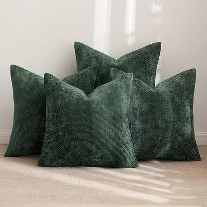 MIULEE Christmas Green Pack of 4  Throw Pillow Covers 18x18 Inch Soft Decorative Chenille Pillow Covers Farmhouse Accent Cushion Covers for Boho Home Decor Bedroom Living Room