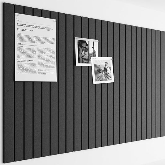 Bumusty Large Cork Board Alternative-36 x24 Felt Bulletin Board Tiles, with 30 Pushpins, 40 Adhesive Tabs, 6-Pack Slat Wall Paneling, Cork Boards for Office Push Pin Board Felt Board-Black