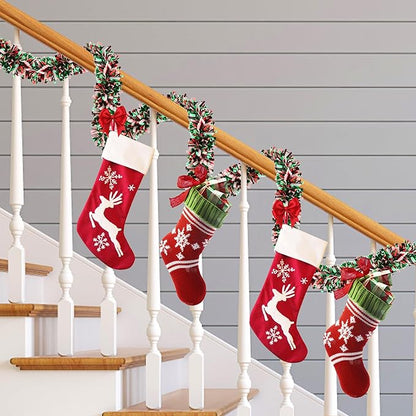 50 FT Christmas Tinsel Garland for Christmas Tree Decorations, Red Green White Metallic Twist Shiny Hanging Xmas Garlands for Stairs Mantle Fireplace Home Indoor Outdoor Holiday Party Suppliers Decor