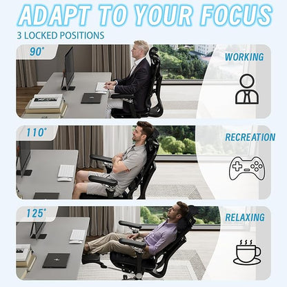 MOJAY High-Back Ergonomic Mesh Office Chair, Modern Executive Desk Chair with 6D Armrests Computer Task Chair (Grey Mesh 3-Zone Lumbar Support)