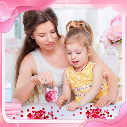SEPGLITTER Valentine's Day Pom Poms Balls, 1000 Pieces Pink Red Pompoms for Crafts Making DIY Wedding Valentine's Day Party Decorations (4 Colors, 1 cm )