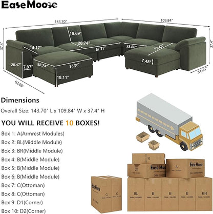 EASE MOOSE Sectional Modular Sofa,Oversized U Shape Sectional Couch Wide Deep Seat Modular Cloud Couch,Green