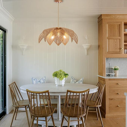 Farmhouse Chandeliers for Dining Room, 3-Light Rattan Boho Chandelier Light Fixture Hand Woven Wicker Pendant Light 24", Coastal Hanging Pendant Light for Kitchen Island Bedroom Living Room