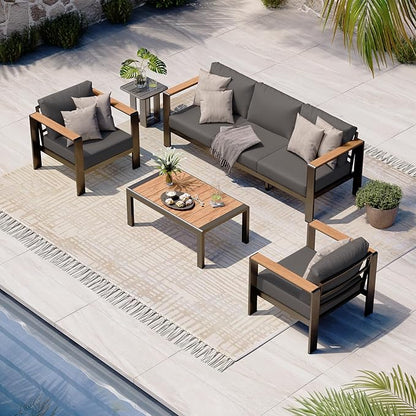 Aluminum Outdoor Patio Furniture Set with Table, 4 Piece Outdoor Chair Conversation Sets with Washable Thick Cushions, Patio Sectional Furniture Set for Porch, Balcony, Deck, Graphite