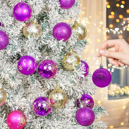 40PCS 2.36" Christmas Balls Ornaments, Plastic Christmas Tree Ornaments, Holiday Baubles, Hanging Decorations for Xmas Trees Holiday Party, Purple Gold Baubles