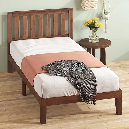 ZINUS Vivek Wood Platform Bed Frame with Headboard, Solid Wood Foundation with Wood Slat Support, No Box Spring Needed, Easy Assembly, Twin