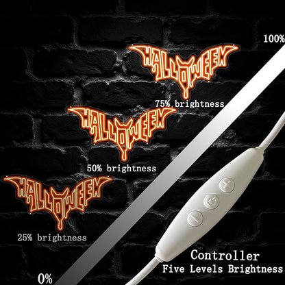 Halloween Bat Shaped Neon Sign Spooky Red LED Wall Decor For Haunted House Party Gothic Bar Room Glowing Halloween Decoration Outdoor Use Bedroom Home Decor Bar LED Decoration Light-Orange