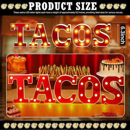 Tacos Light up Letters Sign Party Decorations Battery Powered Marquee Lighted Sign Alphabet LED Letter Lights for Christmas Tacos Bar Themed Party Birthday Home Tabletop Decor Supplies