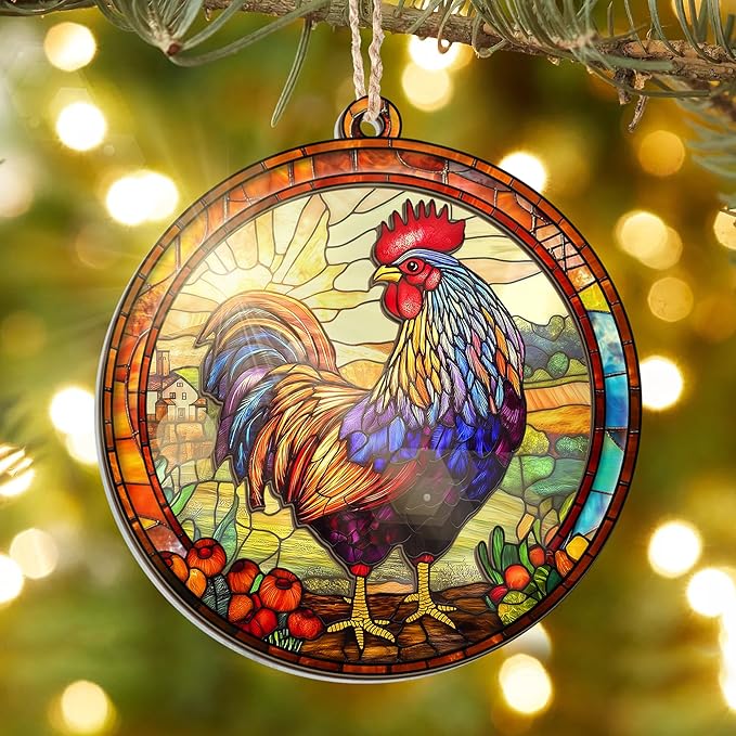 OASSIE Chicken Ornaments for Christmas Tree - Suncatcher Christmas Ornaments 2025 - Chicken Gifts for Women Men, Rooster Gifts for Women Animal Farmhouse Lovers, Rustic Home Decor