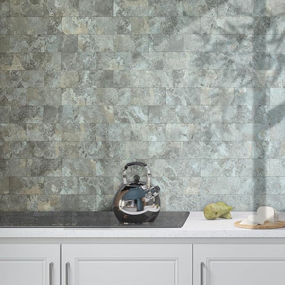 AULIGET 3" x 6" Subway Tile Peel and Stick Backsplash, Thick PVC Stick on Wall Tiles (4, Grey & Brown Slate)