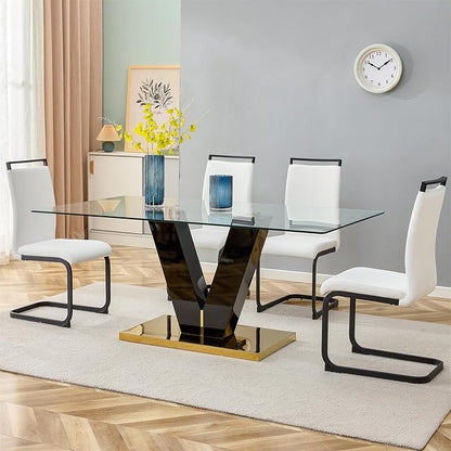 71" Glass Dining Table Set for 4, Modern Kitchen Table Set for 4, Dining Room Table Set for Home