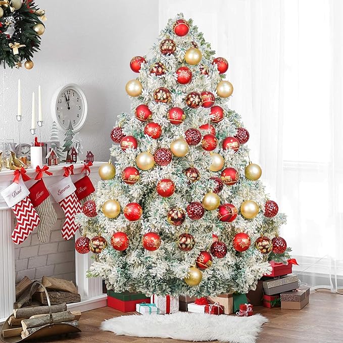 40PCS 2.36" Christmas Balls Ornaments, Plastic Christmas Tree Ornaments, Holiday Baubles, Hanging Decorations for Xmas Trees Holiday Party, Burgundy Baubles