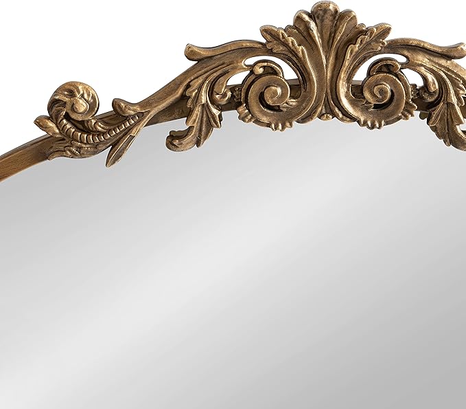 Kate and Laurel Arendahl Glam Arched Tall Panel Mirror; 24 x 42; Gold; Traditional Baroque Large Body Wall Mirror with Ornate Garland Inspired Crown