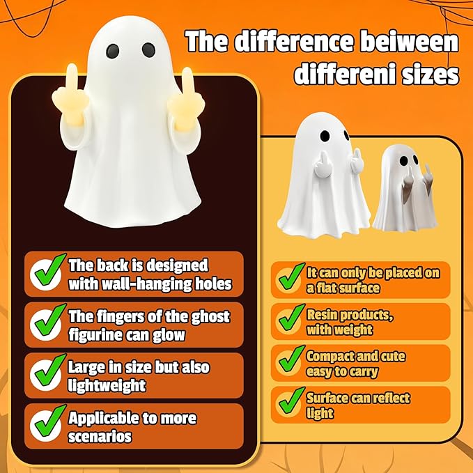 Halloween Ghost Figurine -7.5in Wall-Mounted Ghost Decorations, Cute Ghost Statue for Home, Desk, Party Porch Decor & Wall Decorations for Halloween