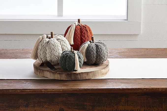 Mud Pie Braided Rope Pumpkin Sitter Decorative Object, Green